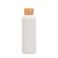 Matte white stainless steel vacuum bottle with natural bamboo lid and modern design - Matte Ivory White