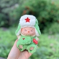 Labubu plush doll wearing a green military coat and hat with star holding a flag - Crossbody Bag Little Lei Feng Set / First And Second Generation Keychains Are Compatible With La Cloth Dolls. Dolls Not Included.