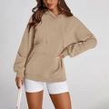 Sweat à capuche Y2K oversize en polaire kaki avec poche kangourou pour femme - Chameau