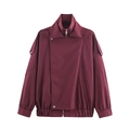Chaqueta de mujer granate con cuello doble y diseño asimétrico sobre fondo blanco - XS / Burdeos