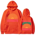 Sweat à capuche orange avec imprimé coucher de soleil et texte graphique au dos - Orange