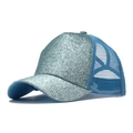 Sparkly light blue glitter ponytail baseball cap with breathable mesh back for women - One Size(Adjustable) / Sky Blue