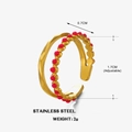 Verstellbarer goldener Edelstahlring mit roter Perle und 0,7 cm breiter Ringschiene - Rot