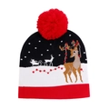 Close-up of knit winter beanie with reindeer pattern and red pompom detail - Sika Deer (Child)