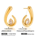 Détails de boucles d'oreilles goutte en acier inoxydable doré avec zircons taille poire - Or (JDE0110010)