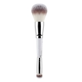 Dual-ended makeup brush with white marble handle and soft synthetic bristles - Marble Pattern - Double-Ended Powder Brush