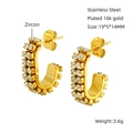 Golden U-shaped 18K gold plated stainless steel earrings with double row zircon inlays - ZG730-White