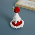 Handmade crochet strawberry mini hat hair clip in red and white festive design - Cream Apple Hat Clip