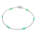 Minimalist silver stainless steel bead chain bracelet with vibrant green charms - Silver + Bright Green Style (KB165160-Z)