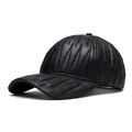 Black quilted puffer baseball cap with faux leather finish and wave stitch design - Black 1 (Padded Quilted)