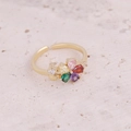 Macro shot of gold adjustable ring featuring a colorful petal pattern of teardrop gemstones - Adjustable Open / Colorful Teardrop Flower Style (5#)
