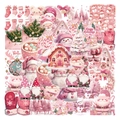 Pastel pink Christmas PET stickers set featuring Santa, snowman, and gingerbread house - Pink Christmas-54pcs