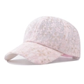 Detailopname van roze kanten honkbalpet met ademend mesh en zoet gebloemd patroon - Roze Bloemenhoed