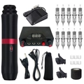 Complete rotary tattoo machine pen kit with digital power supply and professional accessories - V6 Black