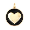 Classic round pendant with black enamel finish and golden heart center on a necklace link - Black Round Gold Heart Style ((M81 Heart Black))