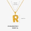 Golden puffy 3D letter R pendant in stainless steel on 40cm plus 5cm O-chain - Letter R