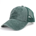 Detail of dark green vintage washed cotton mesh baseball cap for outdoor sun protection - Green