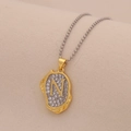 Detail of letter N pendant with small diamonds on gold and silver bead chain - Letter N