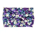 Elastic wide knot headband for women featuring purple floral print pattern and twisted bow design - Style 111