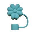 Cyan flower silicone straw cover cap for 10mm straws compatible with Stanley cups - Chrysanthemum Green