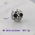 Skull bead for DIY jewelry with silver vintage finish and 3.6mm hole size - Worn Cracked Skull (KLJ9089-KJX)