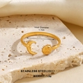 Star and moon stainless steel adjustable open ring in gold finish with measurements - Sun Moon Personified Open Style (1193)