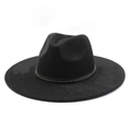 Elegante cappello fedora nero in pelle scamosciata con fascia a perline dorate - Nero Pelle Scamosciata