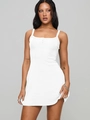 Robe mini chic en tricot blanc à bretelles avec boutons décoratifs sur le devant - S / Blanc
