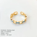 14K gold plated stainless steel hollow chain ring with blue enamel inlay for women - Circumference 54MM-US 7