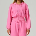 Pink cropped zip-up hoodie and matching drawstring sweatpants athletic set for women - XL / Rose Pink