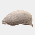 Berretto piatto vintage in lino beige per uomo e donna con trama in stile inglese - Regolabile / Cachi