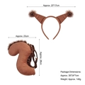 Brown plush squirrel headband and tail set for kids with detailed dimensions shown - Brown Squirrel Ears + Tail