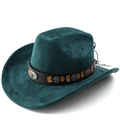 Classic dark green faux suede western cowboy hat with silver star and bull head buckle - Dark Green