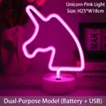 Pink unicorn neon lamp with white circular base and dual battery or USB power supply - Small Unicorn Pink Light