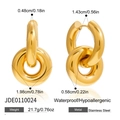 Waterproof gold stainless steel double loop earrings with precise size and weight specs - Gold Double Ring Style (JDE0110024)