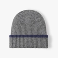 Winter knitted beanie in grey melange with navy blue stripe and ribbed texture - One Size / Dark Grey (23B012)