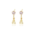 Golden earrings with pink star and yellow teardrop crystals on a white background - Gold Plated Colorful Zirconia (E2397)
