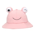 Cute pink frog cotton bucket hat for babies with 3D eyes and wide sun brim - Pink