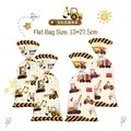 Construction vehicle themed OPP treat bags with excavators and cranes, size 13x27.5cm - Construction Vehicles 2-in-1