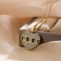 Gold plated heart pendant necklace with white zircons on elegant champagne silk ribbon - Gold Hollow Star Heart