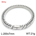 Polished silver stainless steel Cuban chain bracelet 200mm length and 7mm width - 7mm Four-sided Cut Double Weave Chain