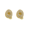 Golden 18k balloon style letter Q stud earrings with sparkling white zircons - Letter Q