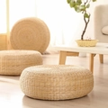 Handwoven round straw tatami floor cushion made of natural plant fibers for zen meditation - Round Edge 20cm Thick / Diameter 40CM