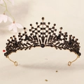 Detailed view of vintage gold bridal crown with intricate black gemstone embellishments - Gold/Radial Black Stone