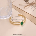 Detail of twisted gold bangle with oval green stone inlay and sizing measurements - Green Stone Style (B02300G-3)