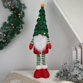 Christmas tree gnome doll with green felt hat, colorful pompoms and striped legs decor - Telescopic Long Leg Style / Green