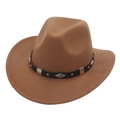 Classic camel wool felt western cowboy hat with studded leather band and metal buckle - Adjustable (56-58cm) / Khaki Cowboy (Diamond)