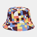 Modischer Fischerhut mit buntem geometrischem Druck und wendbarem Sonnenschutzdesign - Bunter geometrischer Blockdruck (P-11#)