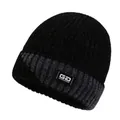 Bonnet en tricot d'hiver pour hommes avec doublure polaire chenille et rayures noires - Noir
