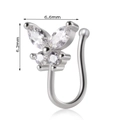 Silver butterfly faux nose ring with clear crystals, dimensions 6.6mm by 6.2mm - Butterfly